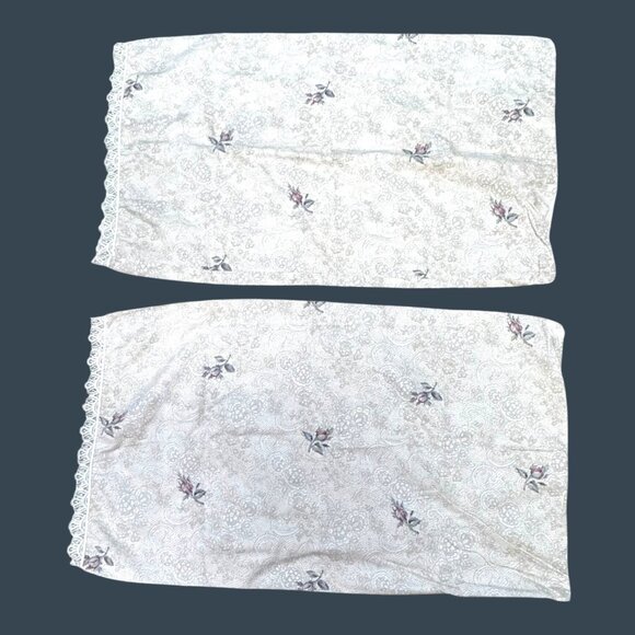Vintage Cottage Granny Core Pair Of Floral Lace Pillowcases Flowers Petite - Picture 1 of 4